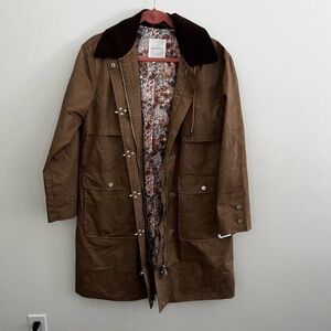 Avec Les Filles Brown Waxed Utility Parka - Floral Lined - MEDIUM